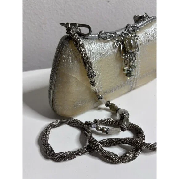 Vtg Maya Evangelista Brown Art Deco Resin Metal Beaded Strap Shoulder Handbag